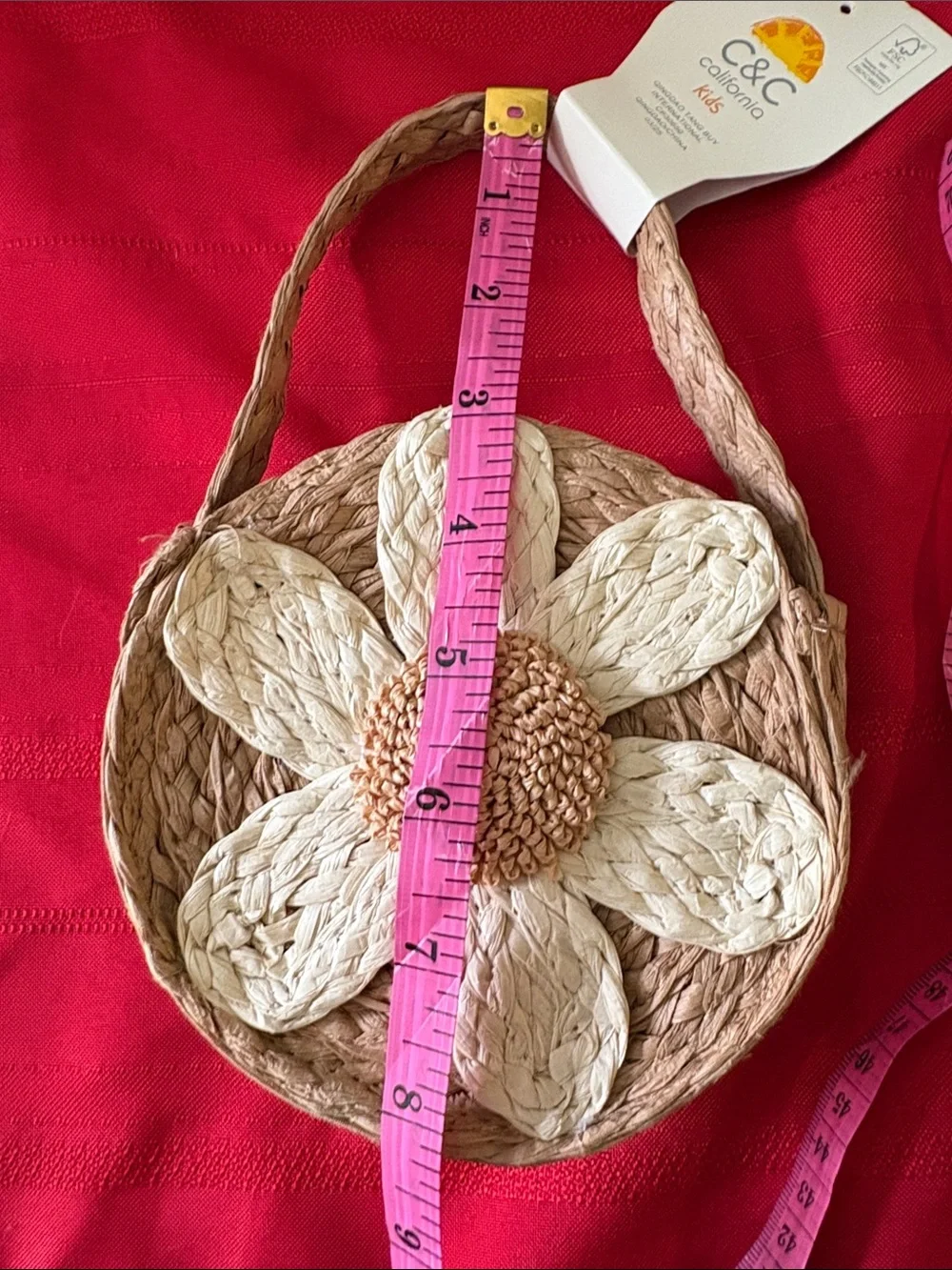 C&C California Natural Straw Daisy Floral Kids Mini Purse Bag Boho Neutral